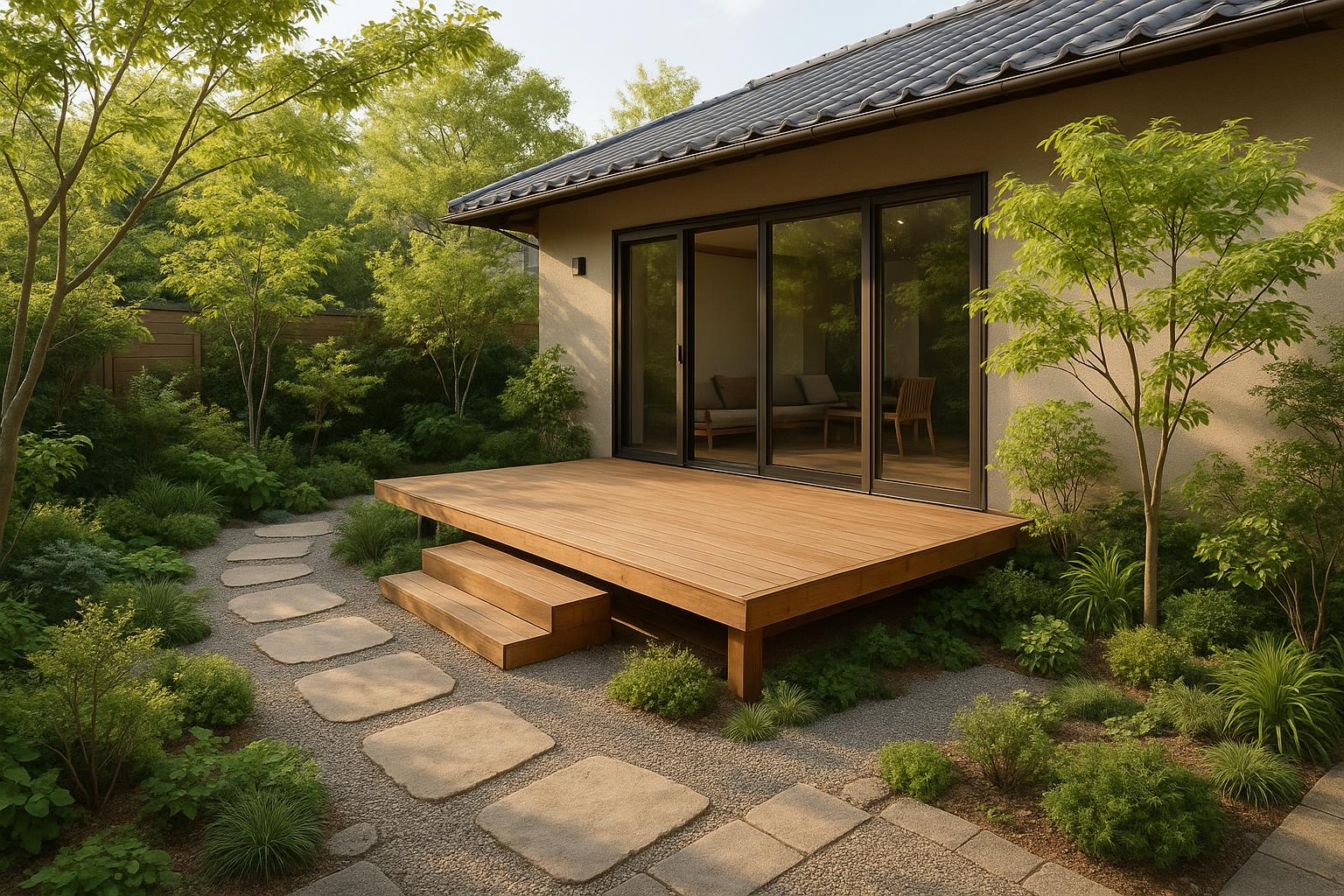 家族でBBQを楽しむ庭